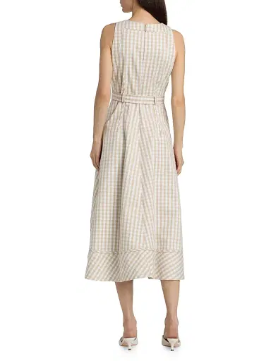 Cinq à Sept Women's Zelda Gingham Denim Asymmetric Tea-Length Dress | Thumbnail 5