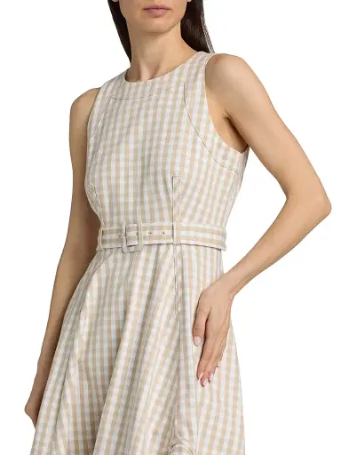 Cinq à Sept Women's Zelda Gingham Denim Asymmetric Tea-Length Dress | Thumbnail 6