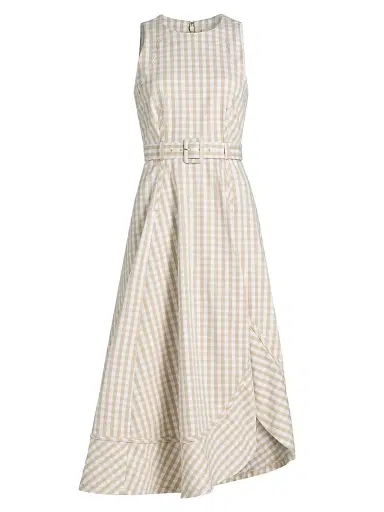 Cinq à Sept Women's Zelda Gingham Denim Asymmetric Tea-Length Dress | Thumbnail 1