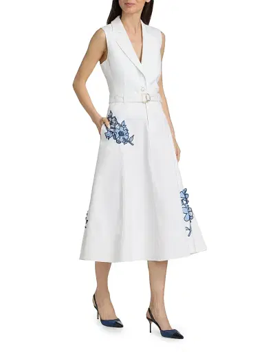 Cinq à Sept Women's Samara Striped Floral Appliqué Midi-Skirt | Thumbnail 2 Cinq à Sept Women's Samara Striped Floral Appliqué Midi-Skirt | Thumbnail 2