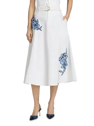 Cinq à Sept Women's Samara Striped Floral Appliqué Midi-Skirt | Thumbnail 3 Cinq à Sept Women's Samara Striped Floral Appliqué Midi-Skirt | Thumbnail 3