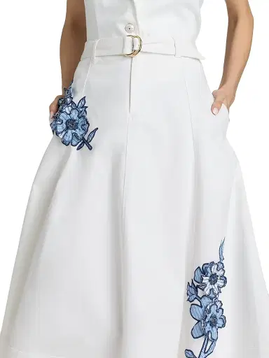 Cinq à Sept Women's Samara Striped Floral Appliqué Midi-Skirt | Thumbnail 6 Cinq à Sept Women's Samara Striped Floral Appliqué Midi-Skirt | Thumbnail 6