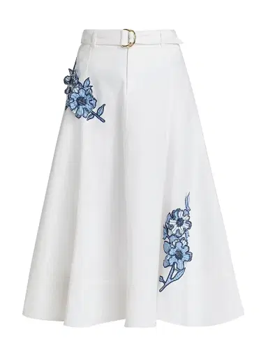 Cinq à Sept Women's Samara Striped Floral Appliqué Midi-Skirt | Thumbnail 1 Cinq à Sept Women's Samara Striped Floral Appliqué Midi-Skirt | Thumbnail 1