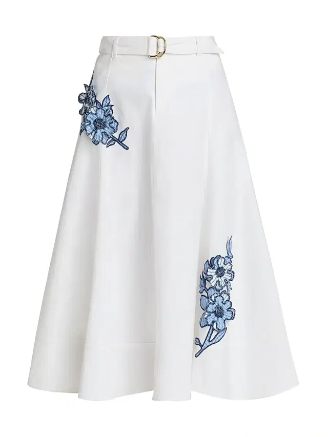 Cinq à Sept Women's Samara Striped Floral Appliqué Midi-Skirt - White Multi