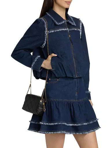 Cinq à Sept Women's Indria Denim Fringe Crop Bomber Jacket - Twilight - Size XL | Thumbnail 4