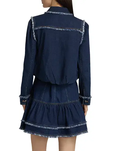 Cinq à Sept Women's Indria Denim Fringe Crop Bomber Jacket - Twilight - Size XL | Thumbnail 5