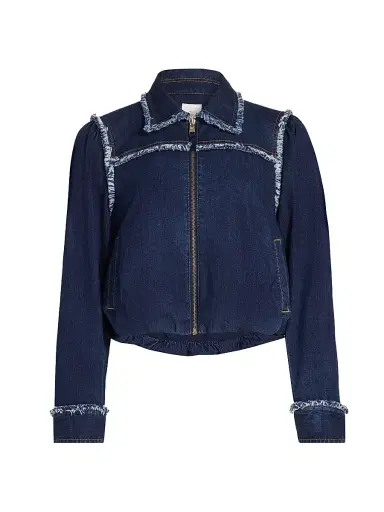 Cinq à Sept Women's Indria Denim Fringe Crop Bomber Jacket - Twilight - Size XL | Thumbnail 1