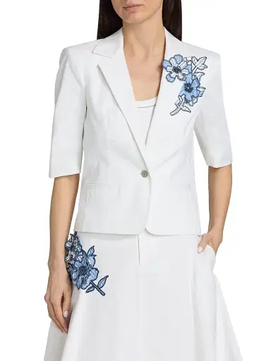 Cinq à Sept Women's Khloe Striped Floral Appliqué Petit Blazer | Thumbnail 3