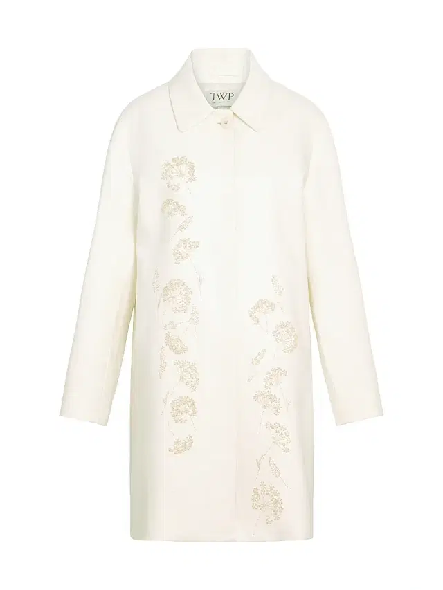 TWP Women's Floral Embroidered Linen A-Line Coat - Ivoire