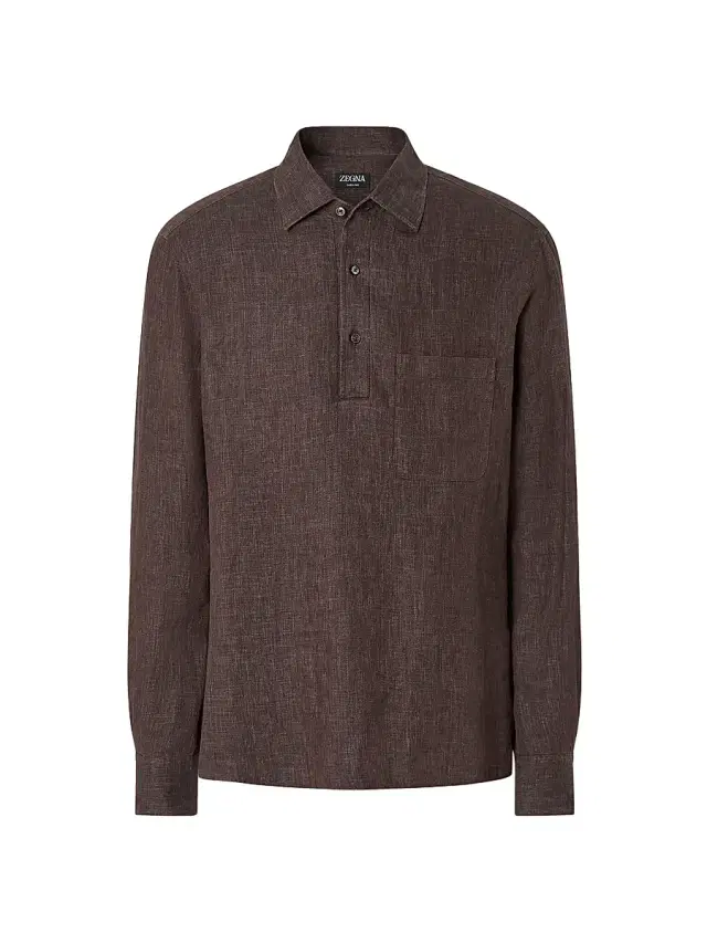 Men's Oasi Lino Polo Shirt - Dark Brown
