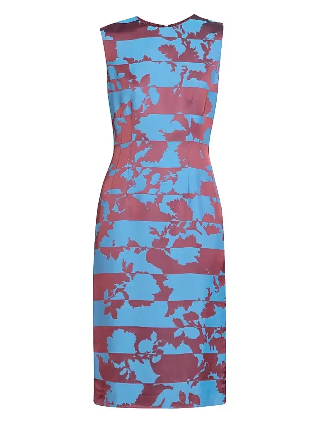Dries Van Noten Women's Delavina Abstract Satin Sleeveless Midi-Dress - Blue