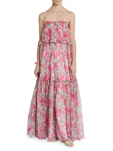 Chloé Women's Ruffled Floral Silk Georgette Maxi Dress - White Pink | Thumbnail 3 Chloé Women's Ruffled Floral Silk Georgette Maxi Dress - White Pink | Thumbnail 3