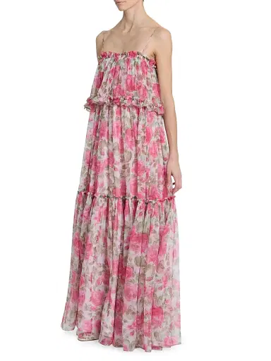 Chloé Women's Ruffled Floral Silk Georgette Maxi Dress - White Pink | Thumbnail 4 Chloé Women's Ruffled Floral Silk Georgette Maxi Dress - White Pink | Thumbnail 4