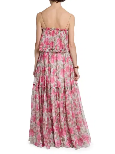 Chloé Women's Ruffled Floral Silk Georgette Maxi Dress - White Pink | Thumbnail 5 Chloé Women's Ruffled Floral Silk Georgette Maxi Dress - White Pink | Thumbnail 5
