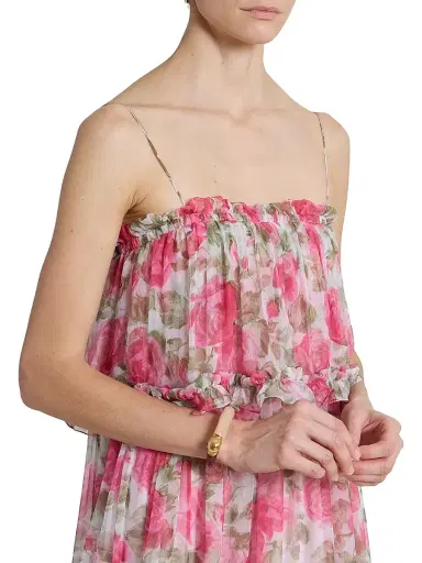 Chloé Women's Ruffled Floral Silk Georgette Maxi Dress - White Pink | Thumbnail 6 Chloé Women's Ruffled Floral Silk Georgette Maxi Dress - White Pink | Thumbnail 6