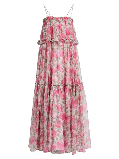 Chloé Women's Ruffled Floral Silk Georgette Maxi Dress - White Pink | Thumbnail 1 Chloé Women's Ruffled Floral Silk Georgette Maxi Dress - White Pink | Thumbnail 1