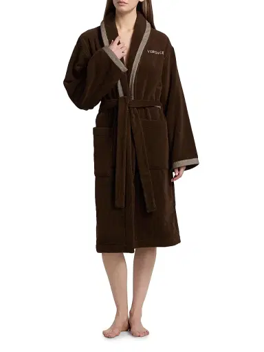 Versace Women's Medusa Jacquard Cotton Terry Bathrobe - Brown - Size XL | Thumbnail 2 Versace Women's Medusa Jacquard Cotton Terry Bathrobe - Brown - Size XL | Thumbnail 2