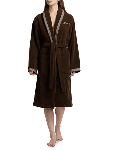 Versace Women's Medusa Jacquard Cotton Terry Bathrobe - Brown - Size XL | Thumbnail 3 Versace Women's Medusa Jacquard Cotton Terry Bathrobe - Brown - Size XL | Thumbnail 3