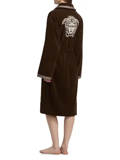 Versace Women's Medusa Jacquard Cotton Terry Bathrobe - Brown - Size XL | Thumbnail 5 Versace Women's Medusa Jacquard Cotton Terry Bathrobe - Brown - Size XL | Thumbnail 5