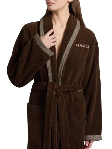 Versace Women's Medusa Jacquard Cotton Terry Bathrobe - Brown - Size XL | Thumbnail 6 Versace Women's Medusa Jacquard Cotton Terry Bathrobe - Brown - Size XL | Thumbnail 6