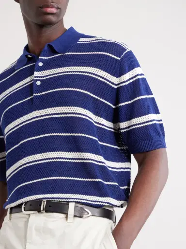 Beams Plus Striped Knitted Cotton Polo Shirt - Men | Thumbnail 5