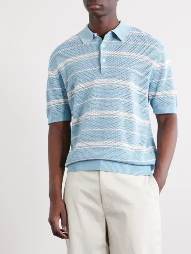 Beams Plus Striped Knitted Cotton Polo Shirt - Men | Thumbnail 3