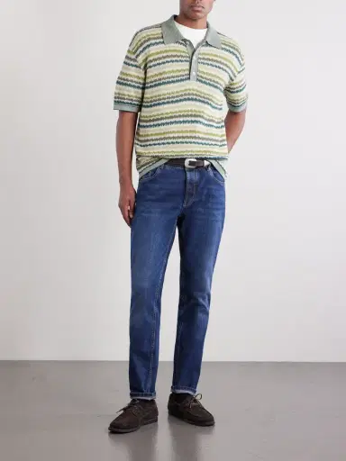 PIACENZA 1733 Striped Silk and Linen-Blend Polo Shirt - Men | Thumbnail 2