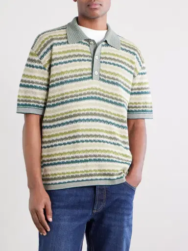 PIACENZA 1733 Striped Silk and Linen-Blend Polo Shirt - Men | Thumbnail 3