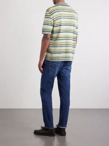 PIACENZA 1733 Striped Silk and Linen-Blend Polo Shirt - Men | Thumbnail 4