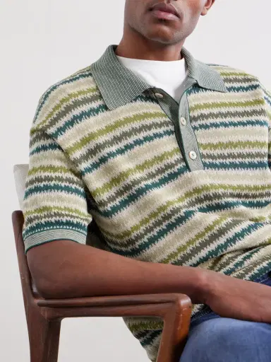 PIACENZA 1733 Striped Silk and Linen-Blend Polo Shirt - Men | Thumbnail 5