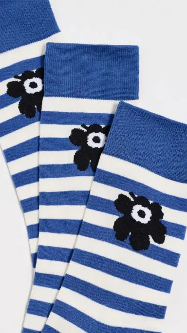 Marimekko Kasvaa Tasaraita Unikko One Socks Blue/Off White/Black 37-39 | Thumbnail 3