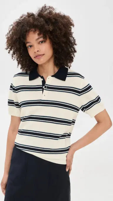 Dunst Multi Striped Polo Knit Cream/Navy M | Thumbnail 2 Dunst Multi Striped Polo Knit Cream/Navy M | Thumbnail 2