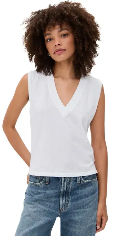 perfectwhitetee Margot Cotton Sleeveless V Neck Tee White | Thumbnail 1 perfectwhitetee Margot Cotton Sleeveless V Neck Tee White | Thumbnail 1