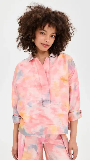 Coniglio Palm Beach Mirasol Silk Dupioni Blouse Tropical Storm Hand Dye One Size | Thumbnail 2