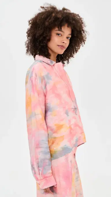Coniglio Palm Beach Mirasol Silk Dupioni Blouse Tropical Storm Hand Dye One Size | Thumbnail 4