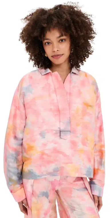 Coniglio Palm Beach Mirasol Silk Dupioni Blouse Tropical Storm Hand Dye One Size | Thumbnail 1