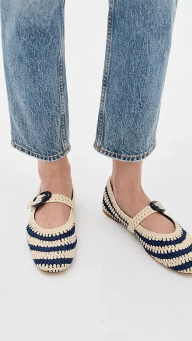 Larroudé Verona Crochet Flats Navy and Ivory Crochet 5 | Thumbnail 3 Larroudé Verona Crochet Flats Navy and Ivory Crochet 5 | Thumbnail 3