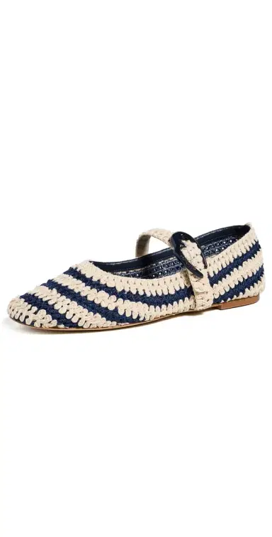Larroudé Verona Crochet Flats Navy and Ivory Crochet 5 | Thumbnail 1 Larroudé Verona Crochet Flats Navy and Ivory Crochet 5 | Thumbnail 1