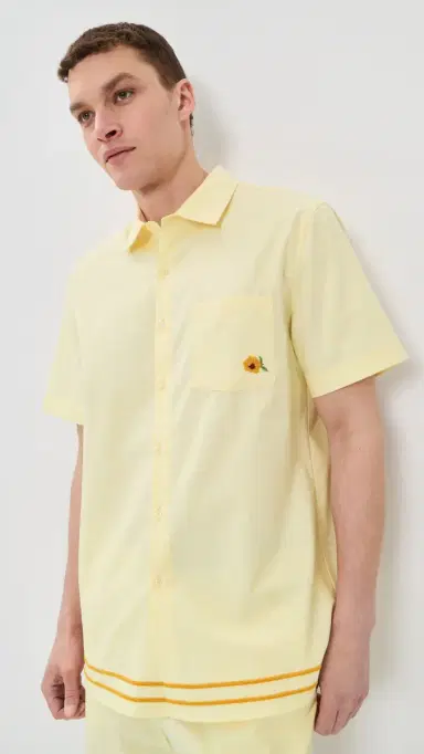 Fanm Mon Efe Embroidered inen Camp Shirt ight Yellow | Thumbnail 2 Fanm Mon Efe Embroidered inen Camp Shirt ight Yellow | Thumbnail 2