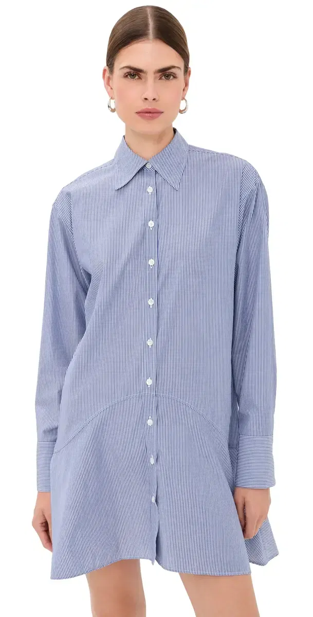 Bite Studios Striped Petal Bottom Shirt Dress Blue Stripe