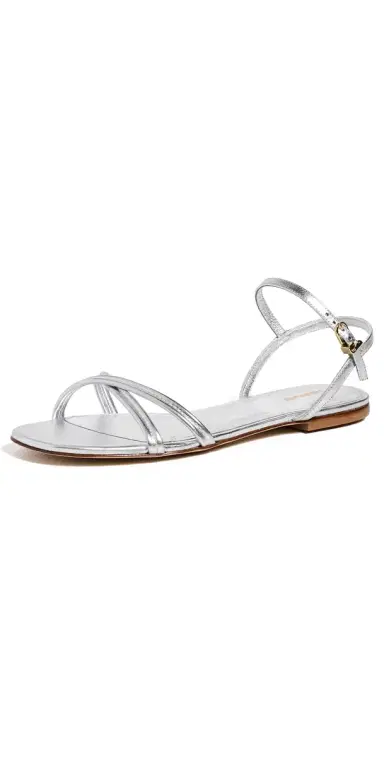 Larroudé Annie Ankle Tie Sandals Silver Metallic Leather | Thumbnail 1 Larroudé Annie Ankle Tie Sandals Silver Metallic Leather | Thumbnail 1