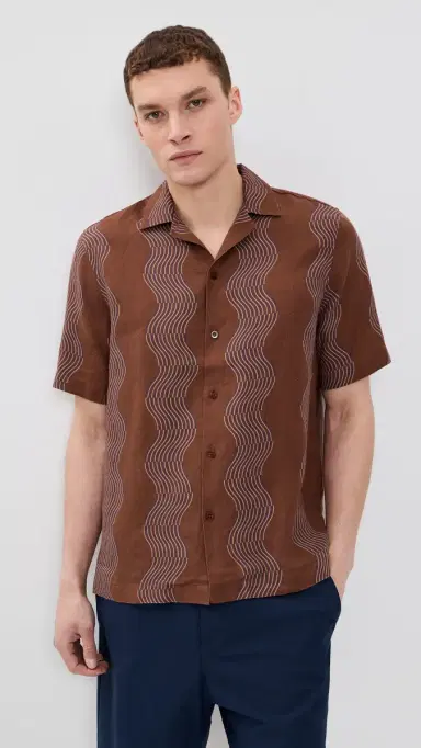 Frescobol Carioca Roberto Duo Cabana Stripe Print Linen Shirt Brown | Thumbnail 2