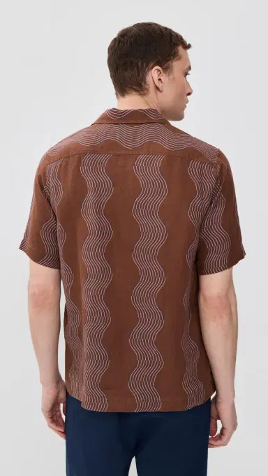 Frescobol Carioca Roberto Duo Cabana Stripe Print Linen Shirt Brown | Thumbnail 3