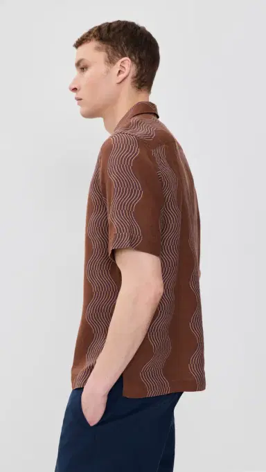 Frescobol Carioca Roberto Duo Cabana Stripe Print Linen Shirt Brown | Thumbnail 4