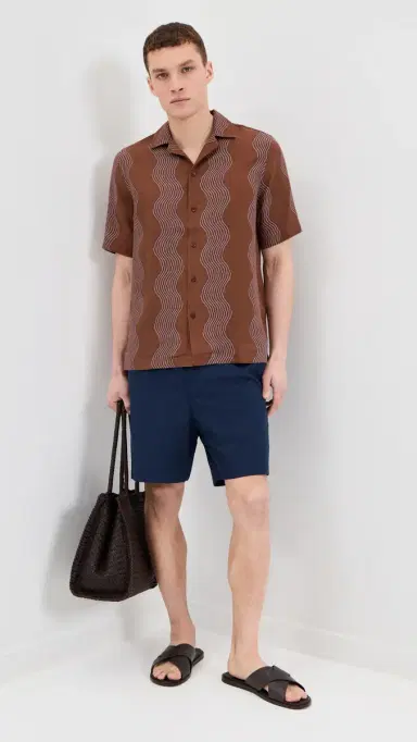 Frescobol Carioca Roberto Duo Cabana Stripe Print Linen Shirt Brown | Thumbnail 5