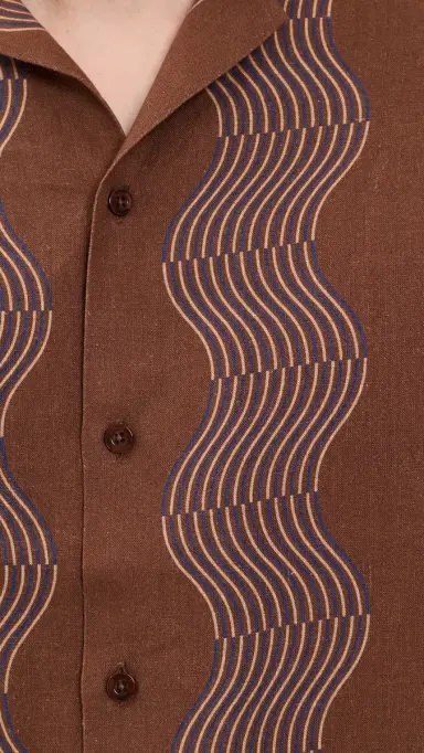 Frescobol Carioca Roberto Duo Cabana Stripe Print Linen Shirt Brown | Thumbnail 6