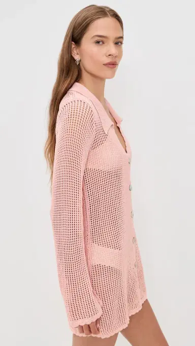 Show Me Your Mumu Coverup Crochet Button Up Dress Peachy Pink Crochet | Thumbnail 4