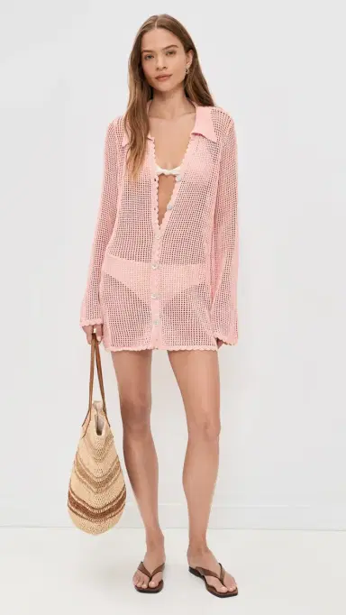 Show Me Your Mumu Coverup Crochet Button Up Dress Peachy Pink Crochet | Thumbnail 5