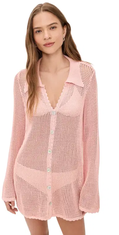 Show Me Your Mumu Coverup Crochet Button Up Dress Peachy Pink Crochet | Thumbnail 1