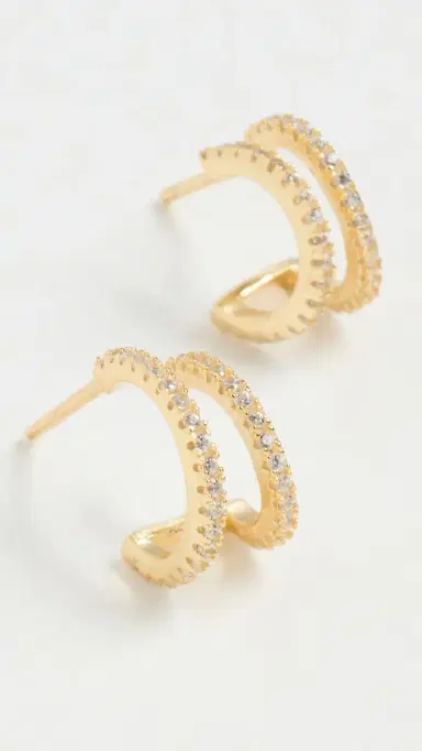 SHASHI Erin Pave Hoops Gold One Size | Thumbnail 4